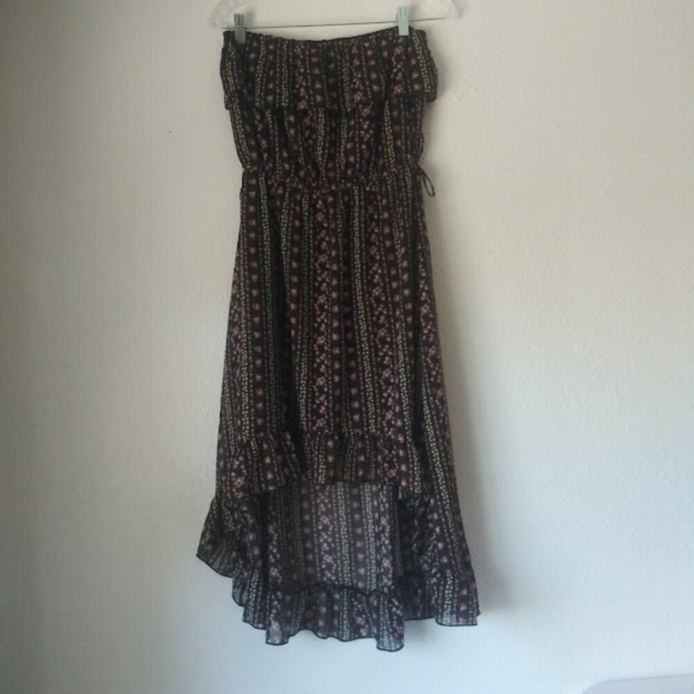 Rue 21 women's size L black floral multicolored strapless hi-low dress